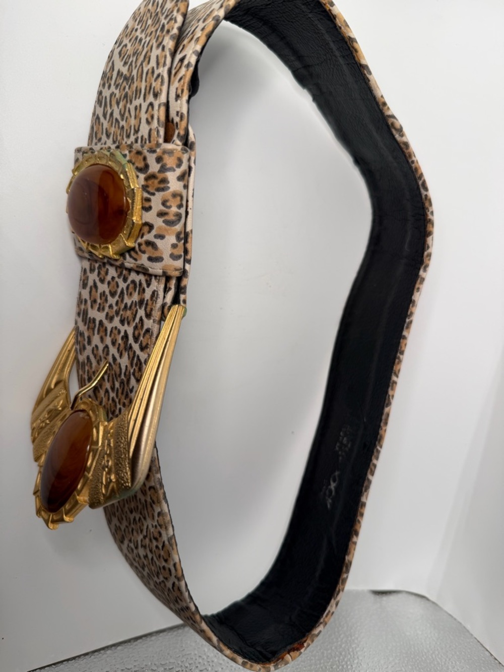 Vintage Gold-Accent Leopard Print Women's Statement Belt - Picture 6 of 16